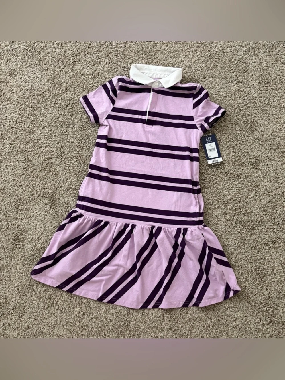 GAP Girls Lilac and Dark Purple Striped Polo Dress with White Collar